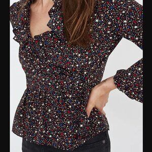 Madewell Silk Ruffle-Hem Wrap Top in Starry Night size XXS